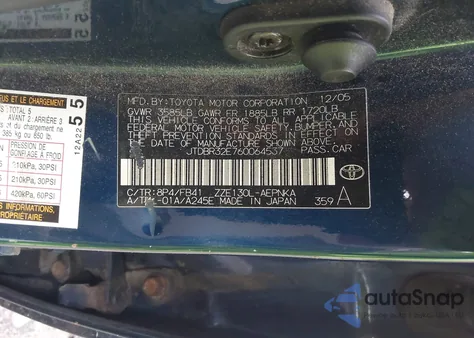 2006 Toyota Corolla Le z USA, uszkodzony, nr VIN JTDBR32E760064537